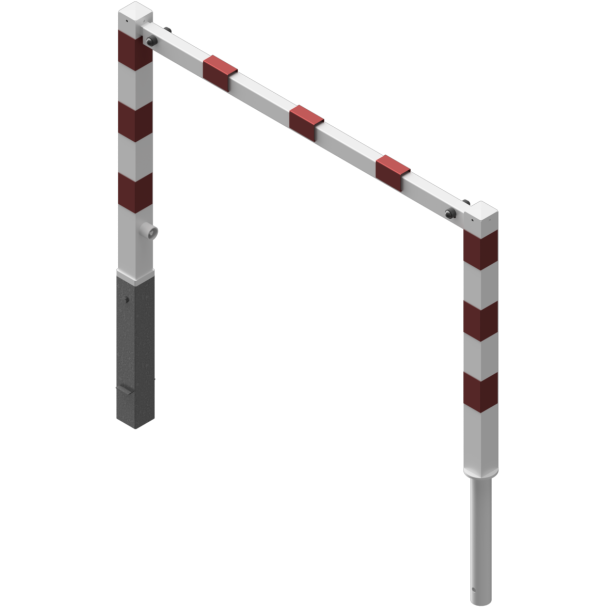 Access barriers | with triangular locking mechanism | swing-back | with top bar | hot-dip galvanized and white coatedwith red reflecting stripes | total width: 1500 mm